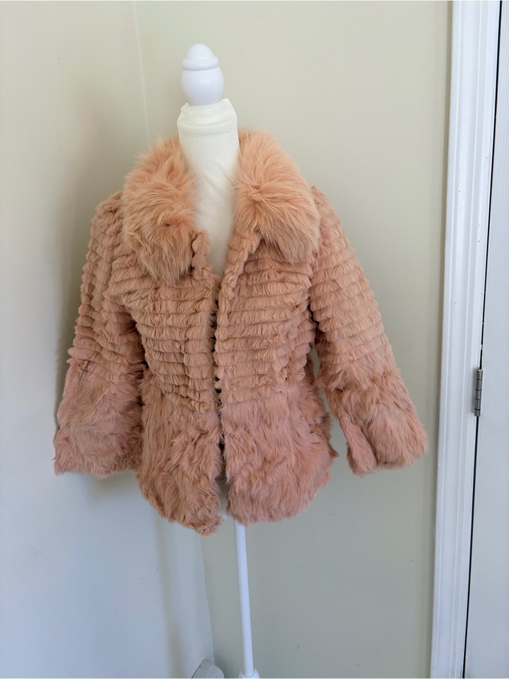 Vintage rabbit fur jacket in blush with tiered design